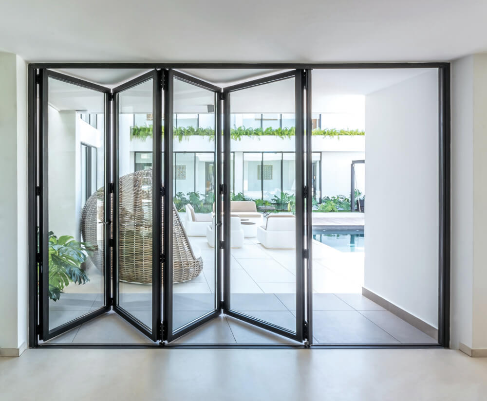 open black aluminium bi fold doors