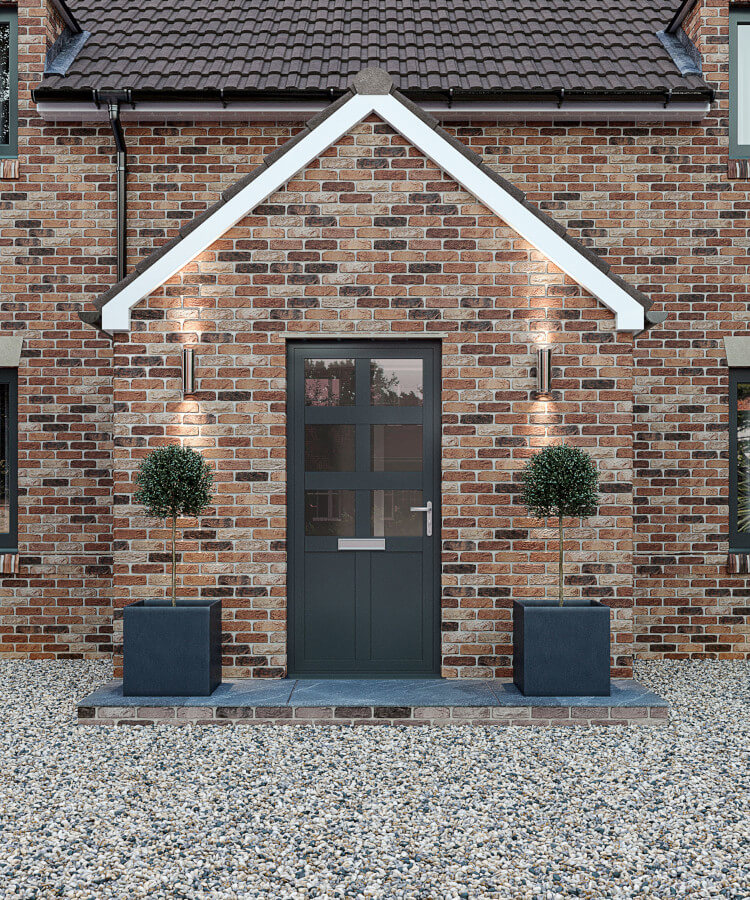 Optio 58BD black Door on Traditional red brick House