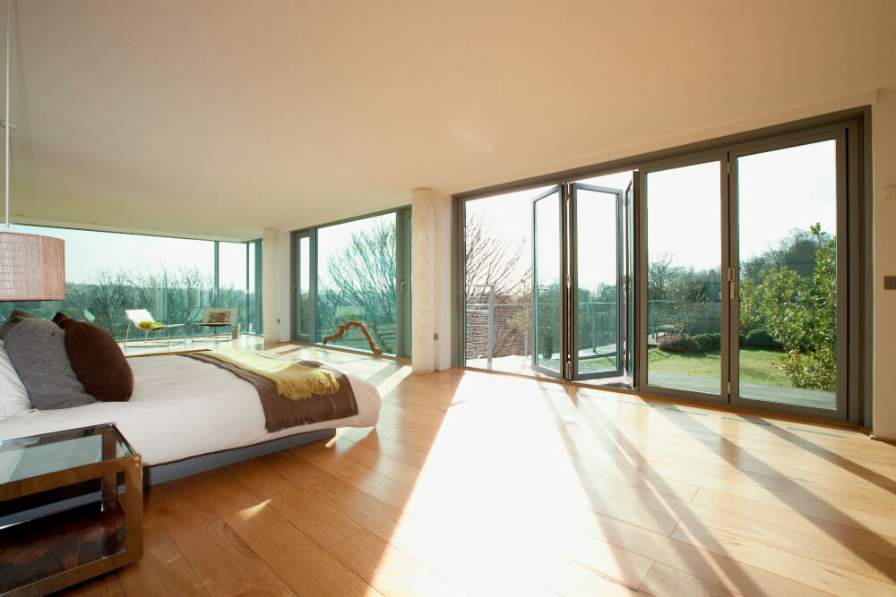 schuco bifold doors in bedroom